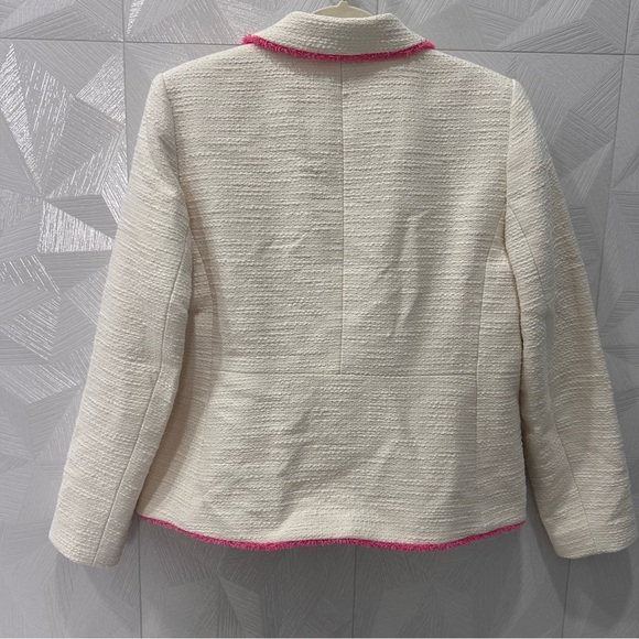 Talbots Tweed 100% Cotton White Blazer with Pink Trim Size 8 Excellent Condition - Picture 8 of 9